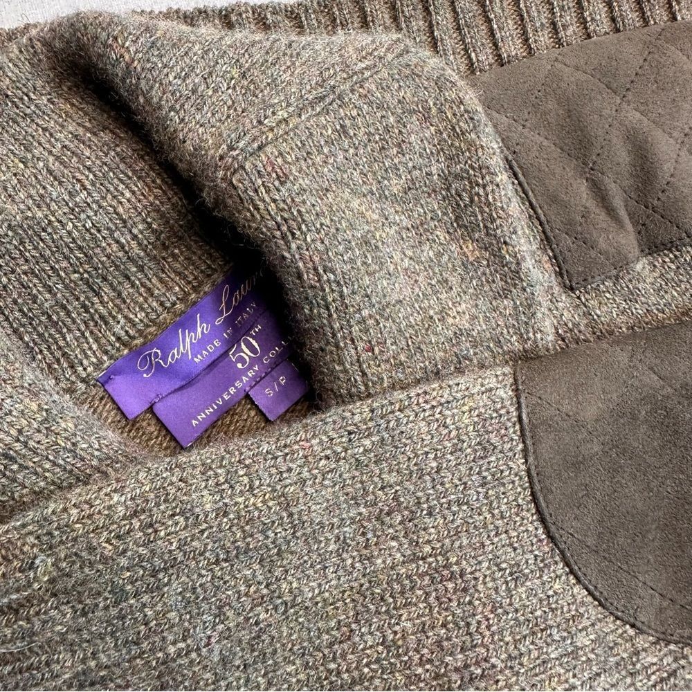 Ralph Lauren Collection Anniversary Olive Cashmere Shawl Collar Shield Sweater - Picture 4 of 16